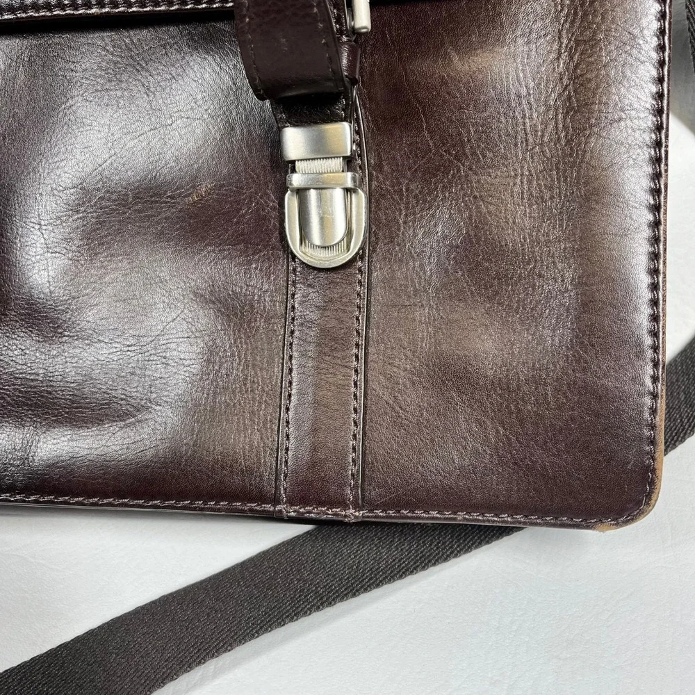 Fossil Mens Dark Brown Leather Messenger Bag Briefcase Laptop Satchel MBG9044